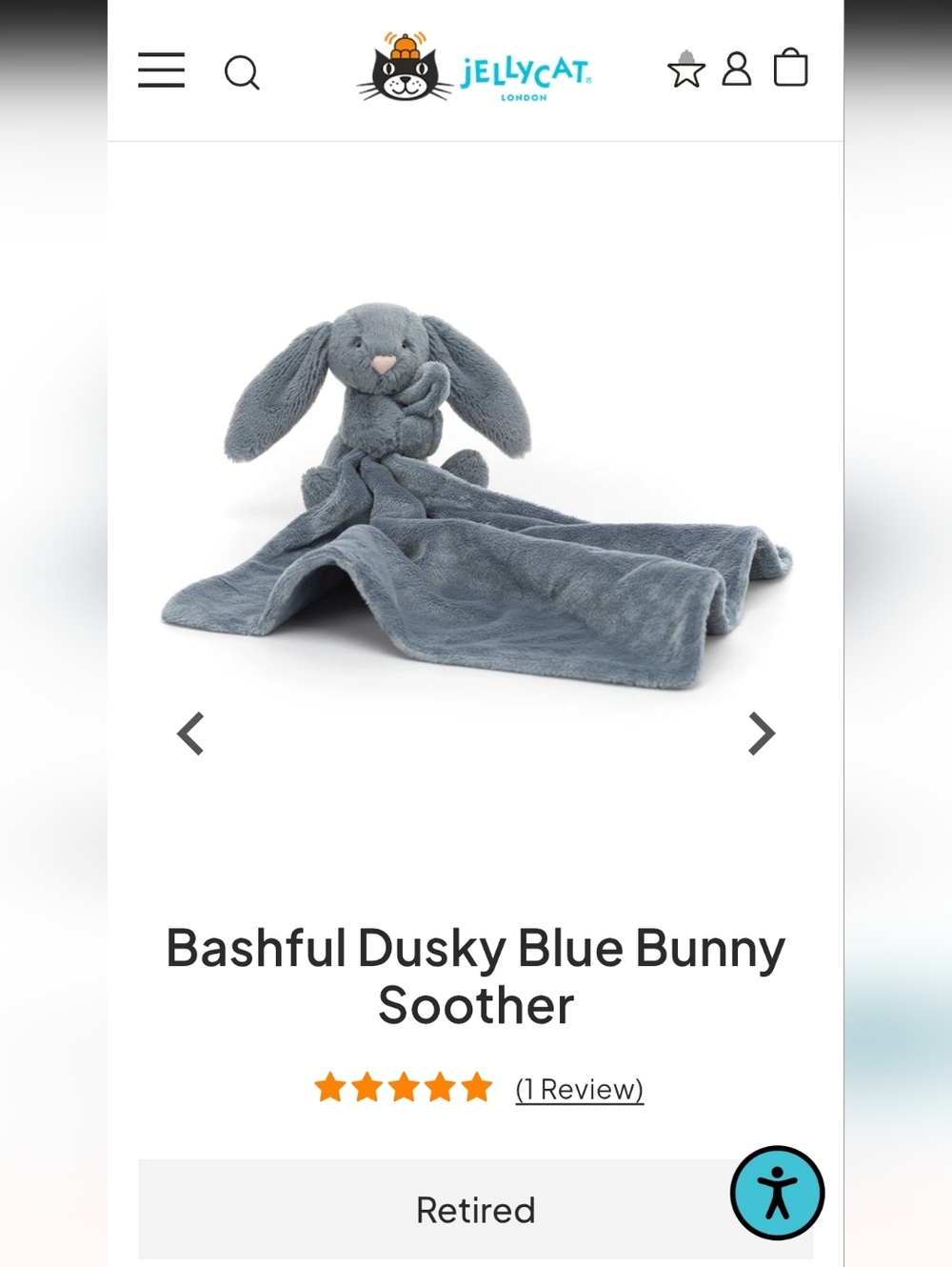 Htf Retired Jellycat Bashful Dusky Blue Bunny Baby Security Lovey Blanket